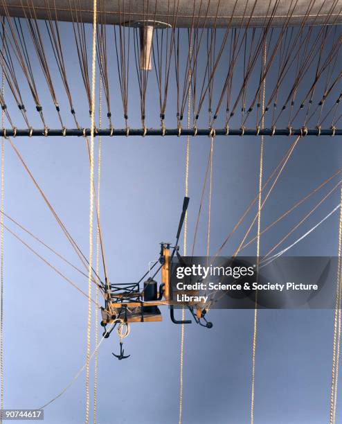 Model . Detail of control car. This dirigible was used in the first successful application of mechanical power to flight. The power unit was a single...