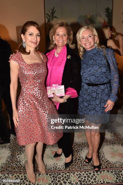 Jean Shafiroff, Nancy Prall and Sharon Bush attend Mrs. Ava Roosevelt, philanthropist and author of The Racing Heart, hosts one hundred guests at her...