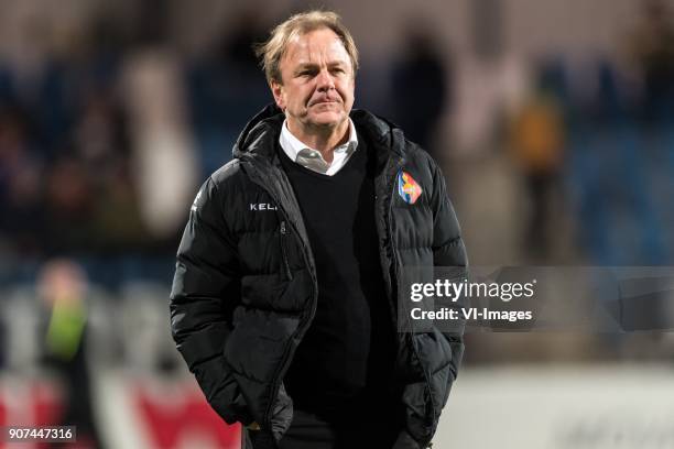 Coach Mike Snoei of Telstar during the Jupiler League match between Telstar and FC Eindhoven at the Rabobank IJmond Stadium on January 19, 2018 in...