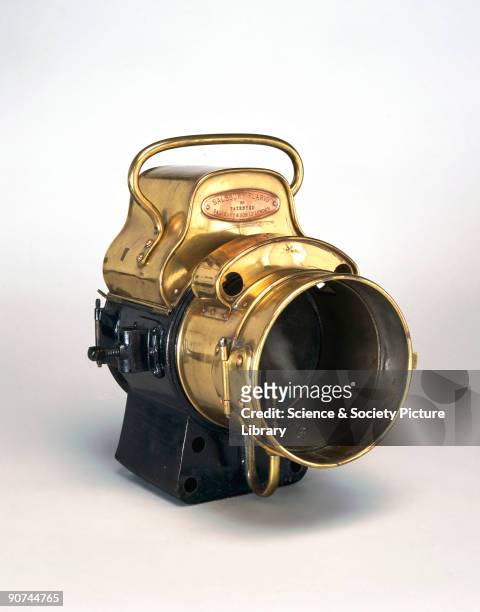 One of the original motor car headlamps made by H Salisbury and Sons Ltd, which has an acetylene generator combined with the lamp body. The body of...