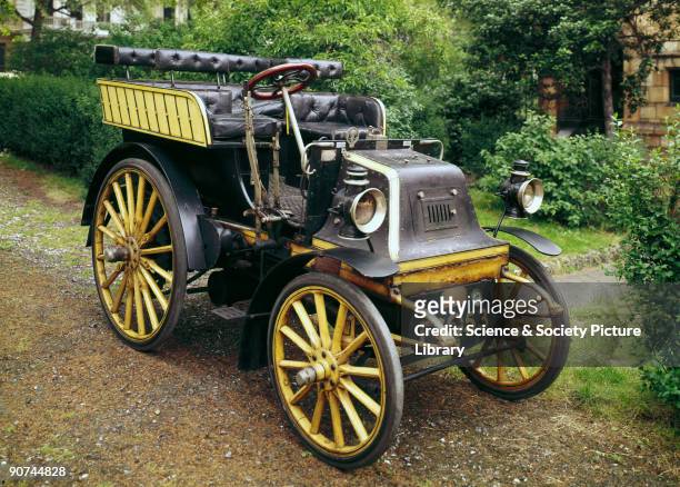 Two-cylinder water-cooled six-seater Daimler motor car with hot tube ignition, built by the Motor Manufacturing Company, UK. The 1650cc engine...