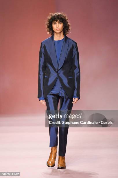 Model walks the runway during the Berluti Menswear Fall/Winter 2018-2019 show as part of Paris Fashion Week January 19, 2018 in Paris, France.