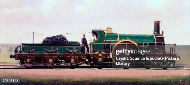 Oil painting by F Moore of the Great Western Railway broad gauge locomotive 'Sebastopol', a locomotive of the 'Iron Duke' class designed by Sir...