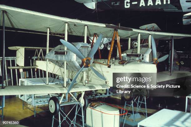 Sir John William Alcock and Sir Arthur Whitten Brown made the first non-stop flight across the Atlantic on 14th-15th June 1919 in this Vimy, flying...