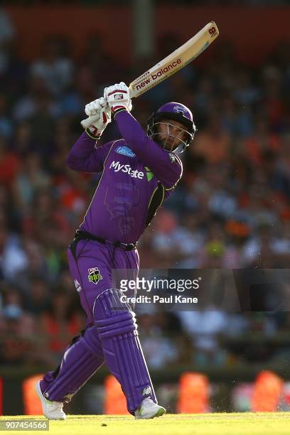 Matthew Wade of the Hurricanes bats during the Big Bash League match between the Perth Scorchers and the Hobart Hurricanes at WACA on January 20,...