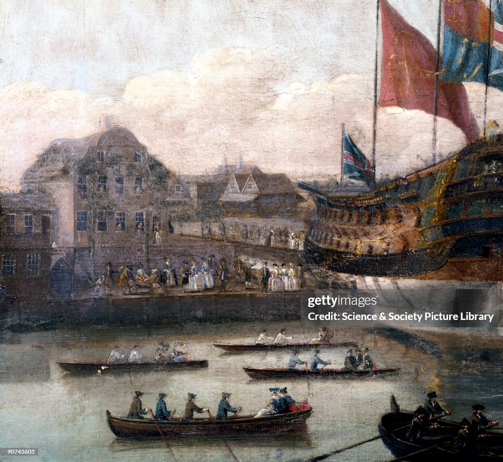Launch at Deptford Dockyard, c 1750.