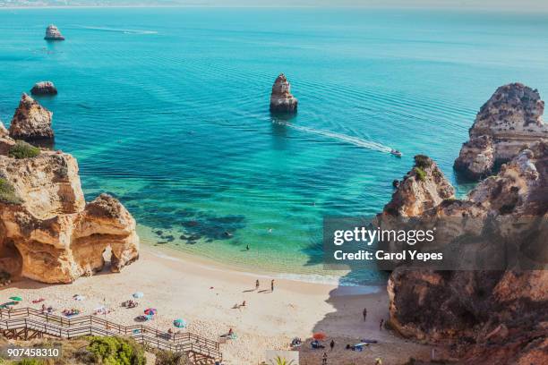 lagos beach in algarve,portugal - distrito de faro portugal imagens e fotografias de stock