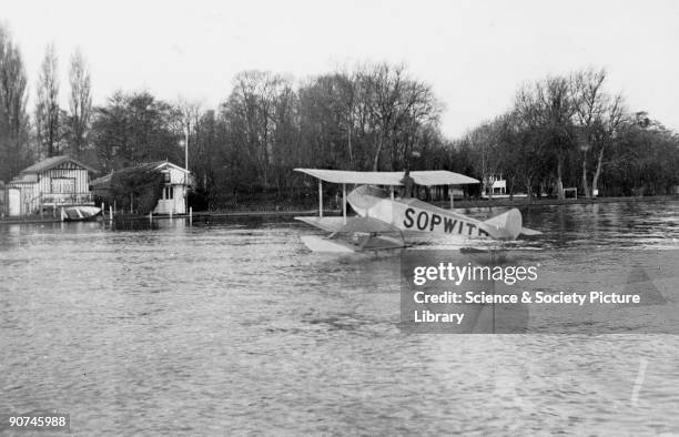 Sopwith 'Tabloid� biplane with floats being tested on the River Thames near Kingston-upon-Thames prior to the Schneider Trophy competition in Monaco....