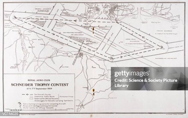 Centre page spread from the 1929 Schneider Trophy contest programme, showing the route to be followed by the competing aircraft off the Hampshire...