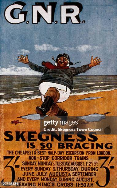 Postcard of poster produced for the Great Northern Railway . Artwork by John Hassall . The 'Jolly Fisherman' poster at Skegness is one of the most...