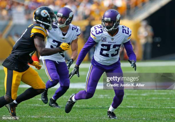 Terence Newman of the Minnesota Vikings in action against the Pittsburgh Steelers on September 17, 2017 at Heinz Field in Pittsburgh, Pennsylvania.