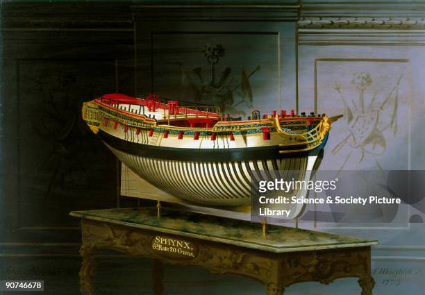 Perspective painting of a whole hull model by Joseph Marshall, commissioned by King George III. In 1773, George III directed that plans for one of...