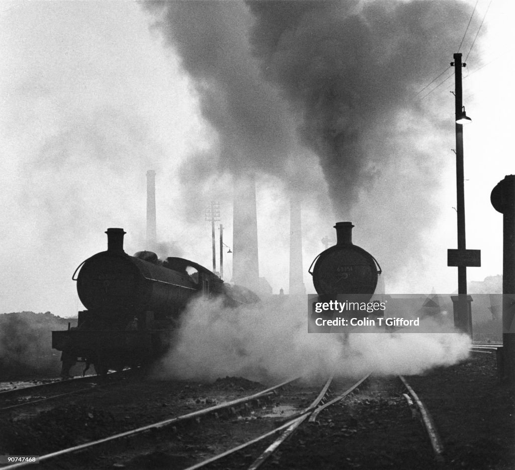 Two steam locomotives, County Durham, 14 October 1961.