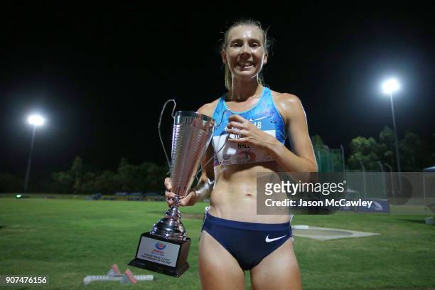 Linden Hall after competing in the womens 5000m during the Hunter Track Classic on January 20, 2018 in Newcastle, Australia.