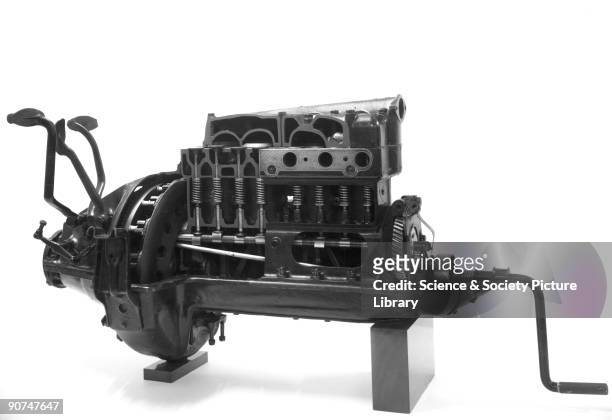 Sectioned view. Henry Ford introduced the Ford Model T motor car in 1908. Made in Detroit, Michigan, United States, using mass production techniques,...