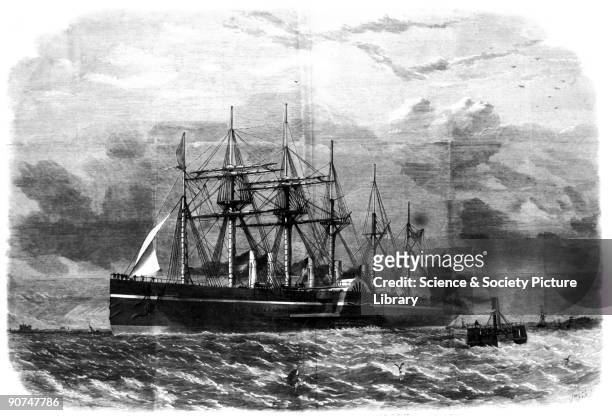 Plate from the �Illustrated London News� showing the Great Eastern leaving Southampton Water on her first voyage. This famous steamship, designed by...