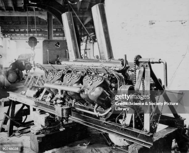 Ailsa-Craig V-12 petrol engine, 1907. Featuring twin Bosch magnetos.