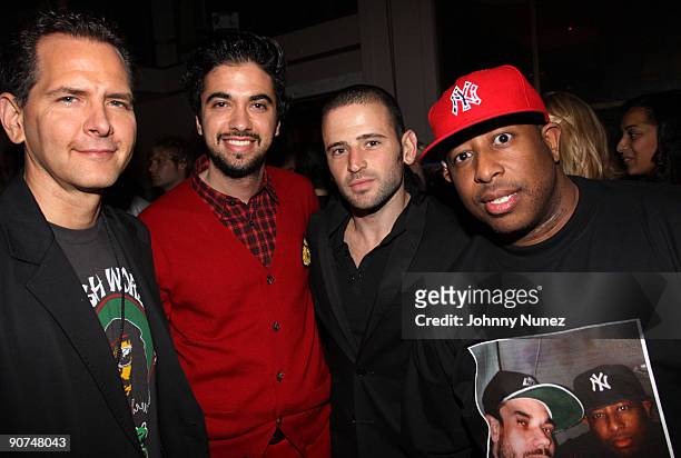Craig Kallman, DJ Cassidy, Eugene Remm, and DJ Premier attend the Lyor Cohen, Warner Brothers and Atlantic Records VMA after party at Abe & Arthur on...