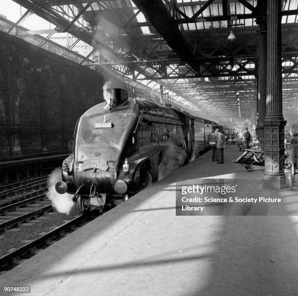 The Elizabethan' at Edinburgh Waverley station, 1961. A4 Class steam locomotive, No 60024, 'Kingfisher', with The Elizabethan 9.45 am passenger train...
