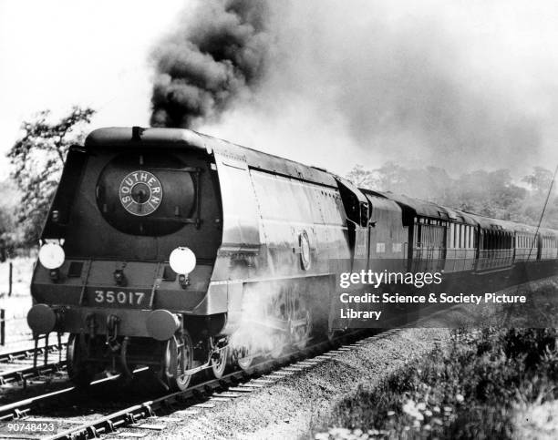 Class steam locomotive 'Mallard' with a Lord Nelson Class engine during the locomotive exchanges, Nine Elms depot, London, 1948. Photograph by Bishop...