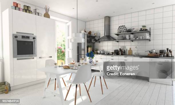 typical scandinavian kitchen interior - scandinavian culture stock pictures, royalty-free photos & images