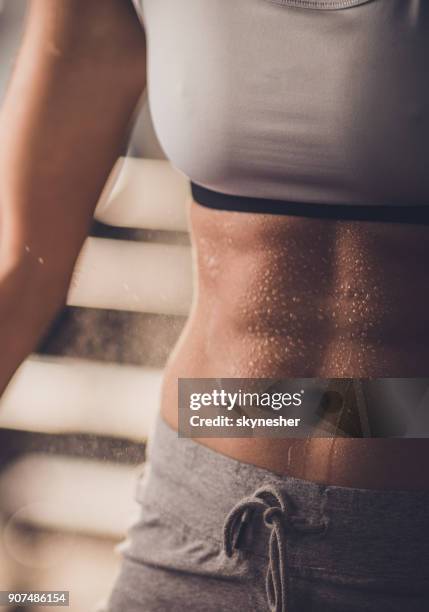 close up of perfect abdominal muscles. - woman waist up stock pictures, royalty-free photos & images