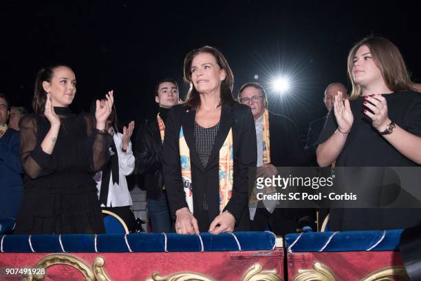 Pauline Ducruet, Princess Stephanie of Monaco and Camille Gottlieb attend the 42nd International Circus Festival in Monte Carlo on January 19, 2018...
