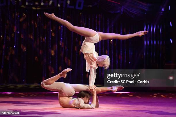 Artists perform during the 42nd International Circus Festival in Monte Carlo on January 19, 2018 in Monaco, Monaco.