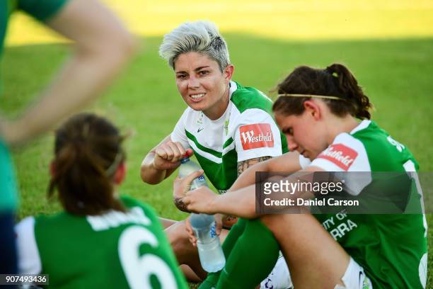 Michelle Heyman of Canberra United takes in the draw during the round 12 W-League match between the Perth Glory and Canberra United at Hay Park on...