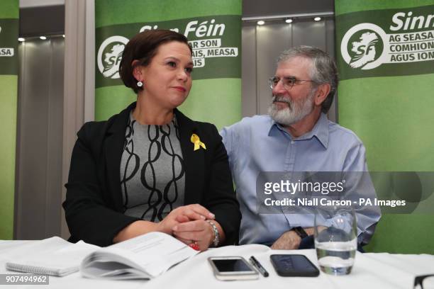 President elect and current deputy leader of the Sinn Fein party Mary Lou McDonald at the Balmoral Hotel in Belfast, after she was confirmed as the...