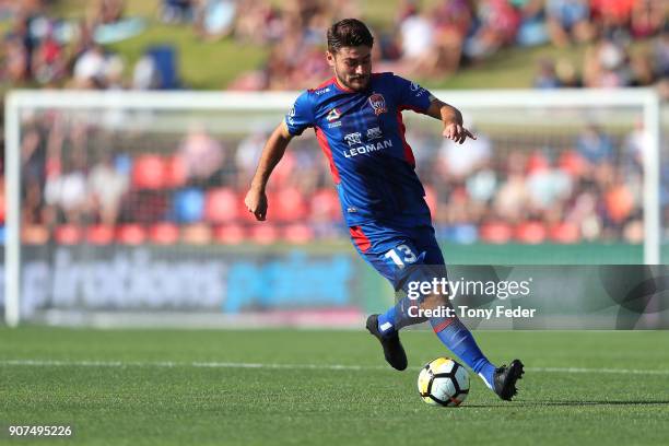 Ivan Vujica of the Jets in action during the round 17 A-League match between the Newcastle Jets and Wellington Phoenix at McDonald Jones Stadium on...