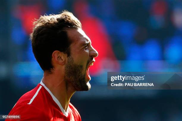 Sevilla's Italian midfielder Franco Vazquez celebrates after scoring a goal during the Spanish league football match between RCD Espanyol and Sevilla...