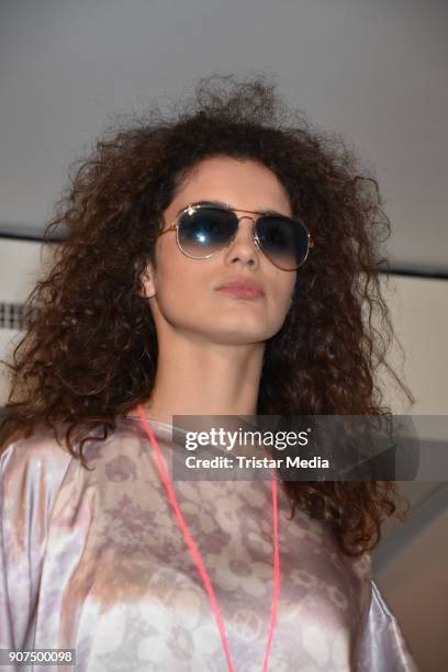 Model walks the runway during KIK/ANN fashion show on the smallest catwalk of the world at Art'Otel Mitte on January 19, 2018 in Berlin, Germany.