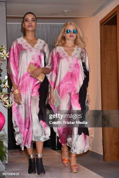 Models walk the runway during KIK/ANN fashion show on the smallest catwalk of the world at Art'Otel Mitte on January 19, 2018 in Berlin, Germany.