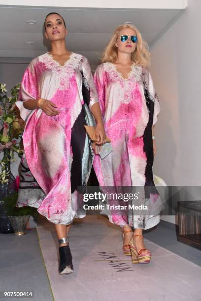 Models walk the runway during KIK/ANN fashion show on the smallest catwalk of the world at Art'Otel Mitte on January 19, 2018 in Berlin, Germany.