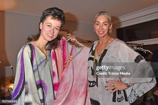 Anne Wolf and Kirsten Kiki Ochsenknecht during KIK/ANN fashion show on the smallest catwalk of the world at Art'Otel Mitte on January 19, 2018 in...