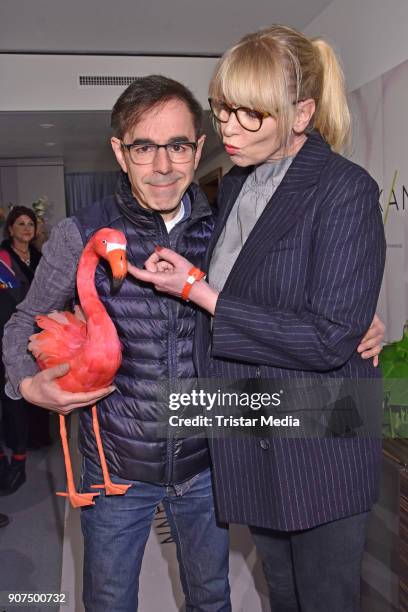 Oscar Ortega Sanchez and Uta Hansen during KIK/ANN fashion show on the smallest catwalk of the world at Art'Otel Mitte on January 19, 2018 in Berlin,...