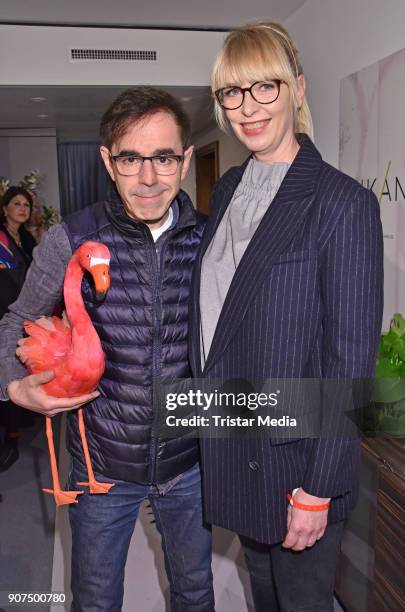 Oscar Ortega Sanchez and Uta Hansen during KIK/ANN fashion show on the smallest catwalk of the world at Art'Otel Mitte on January 19, 2018 in Berlin,...