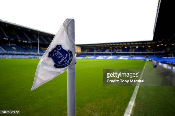General view of a corner flag inside the stadium prior to the Premier League match between Everton and West Bromwich Albion at Goodison Park on...