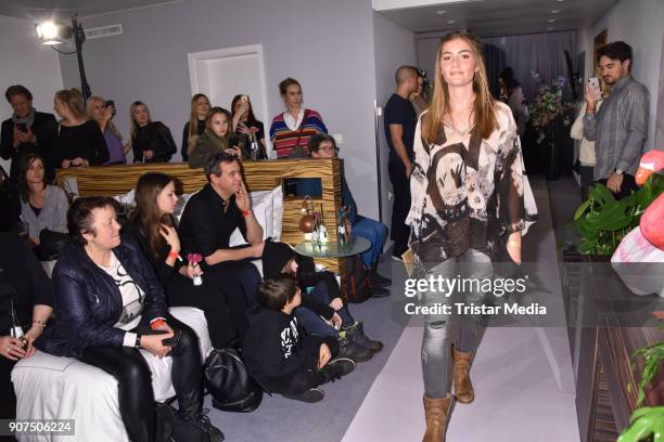 Model walks the runway during KIK/ANN fashion show on the smallest catwalk of the world at Art'Otel Mitte on January 19, 2018 in Berlin, Germany.