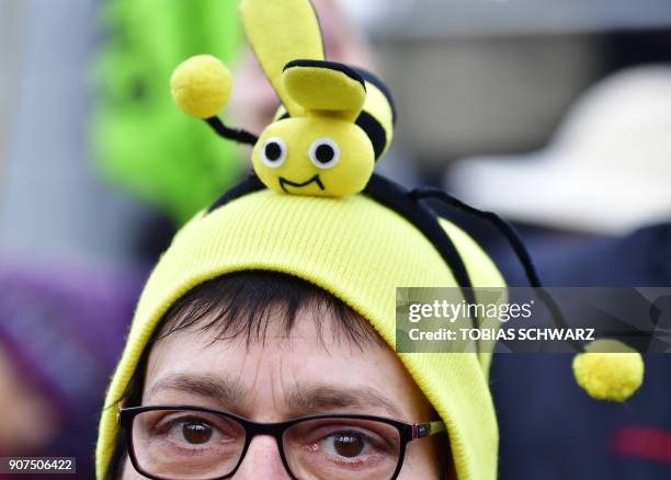 Protester wears a bee costume January 20, 2018 in Berlin during a demonstration under the slogan "We are fed up" against agricultural politics and...