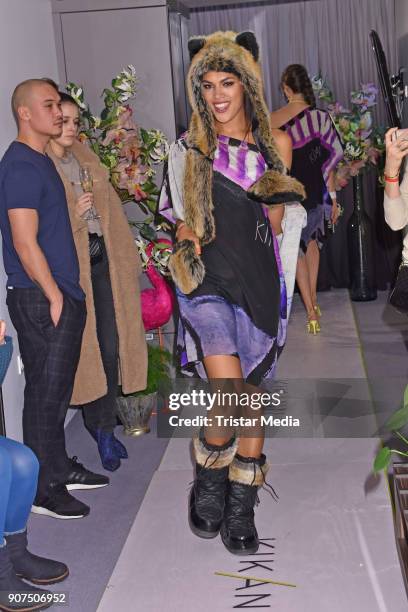 Model walks the runway during KIK/ANN fashion show on the smallest catwalk of the world at Art'Otel Mitte on January 19, 2018 in Berlin, Germany.