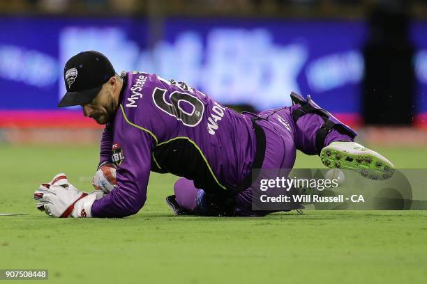 Matthew Wade of the Hurricanes rields ball during the Big Bash League match between the Perth Scorchers and the Hobart Hurricanes at WACA on January...