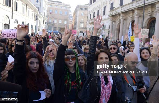 Italian actress Asia Argento and her daughter Anna Lou Castoldi attend the Rome Resists demonstration part of the Women's March in downtown Rome, on...