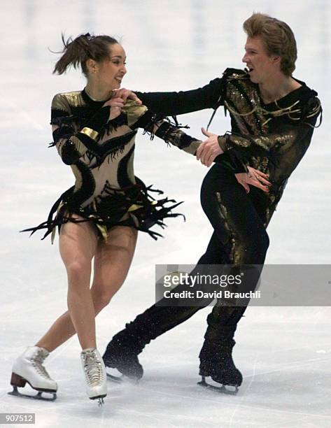 Russia's Anjelika Krykova and Oleg Ovsyannikov compete in the free dance at the European Figure Skating Championships in Prague Friday Jan. 29, 1999....