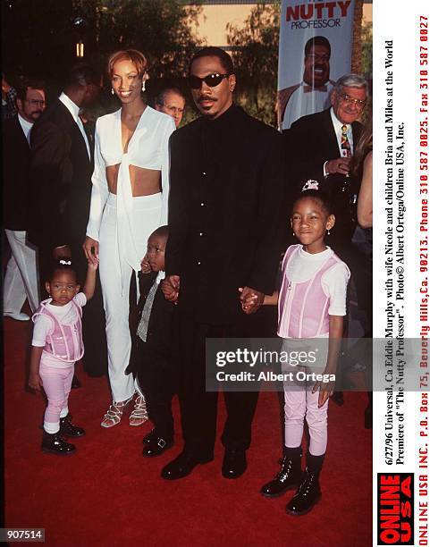 Universal City, Ca Eddie Murphy with wife Nicole and children Bria and Miles arrives at the World Premiere of his new movie "The Nutty Professor"