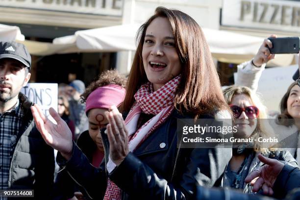 Actress Asia Argento, who spoke out against Harvey Weinstein who allegedly sexually assualted her, demonstrates against sexual harassment, violence...