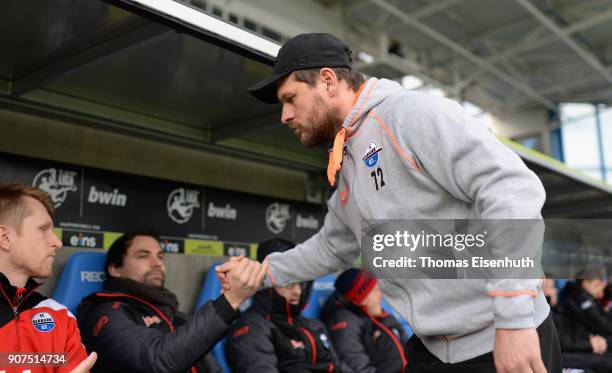 Coach Steffen Baumgart of Paderborn reacts prior the 3. Liga match between Chemnitzer FC and SC Paderborn 07 at community4you ARENA on January 20,...