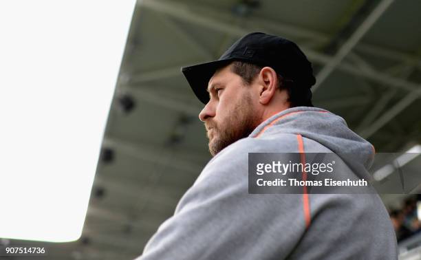 Coach Steffen Baumgart of Paderborn reacts prior the 3. Liga match between Chemnitzer FC and SC Paderborn 07 at community4you ARENA on January 20,...