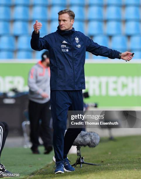 Coach David Bergner of Chemnitz reacts during the 3. Liga match between Chemnitzer FC and SC Paderborn 07 at community4you ARENA on January 20, 2018...